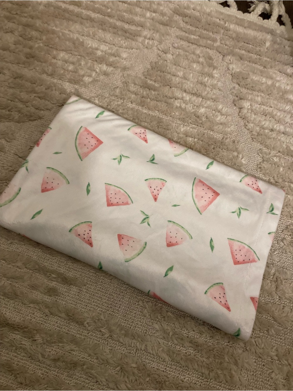 White Watermelon Print baby  Blanket with Pink & Green Accents minky soft